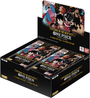 One Piece card game packaging with character images on a white background
