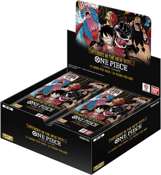 One Piece card game packaging with character images on a white background