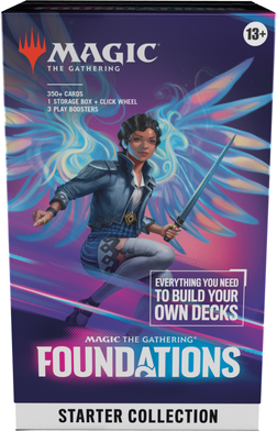 Magic: The Gathering starter collection box with character illustration on a blue background