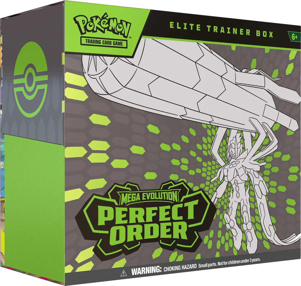 Pokémon Trading Cards Game Elite Trainer Box packaging with green and gray design.