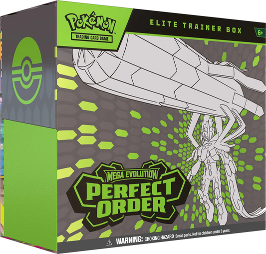 Pokémon Trading Cards Game Elite Trainer Box packaging with green and gray design.