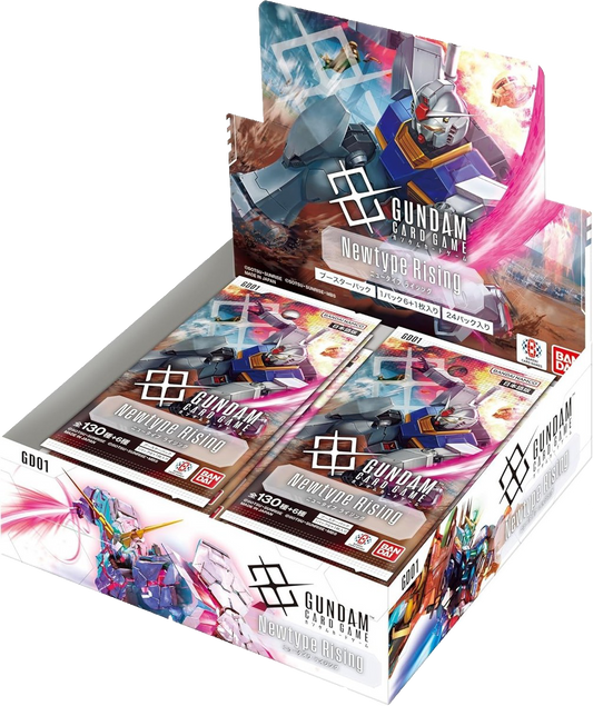 Gundam card game packaging with character illustrations on a white background