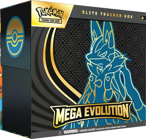 Pokémon Trading Card Game Elite Trainer Box Mega Evolution packaging with Pokémon logo.