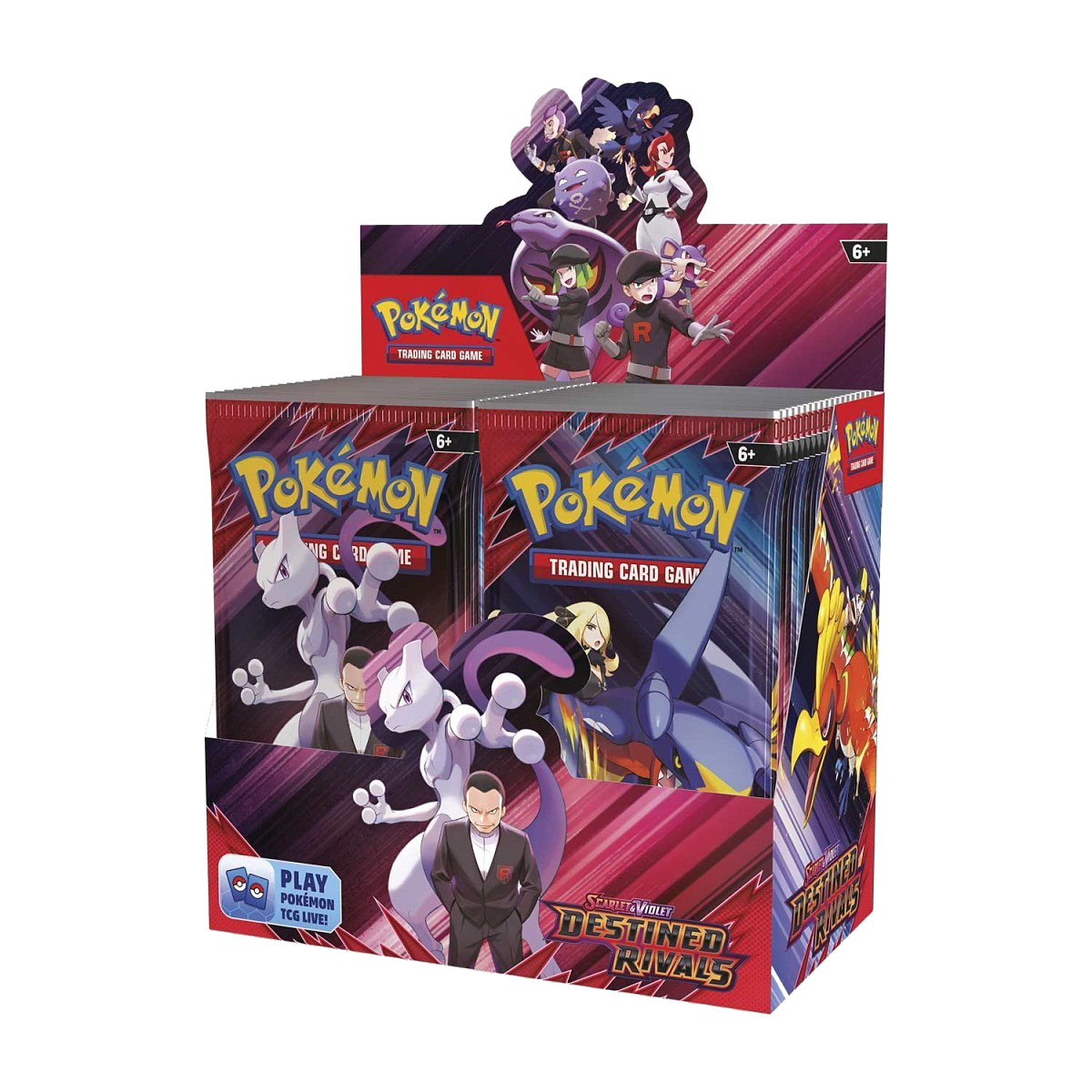 Pokémon Trading Card Game packaging with character illustrations on a white background