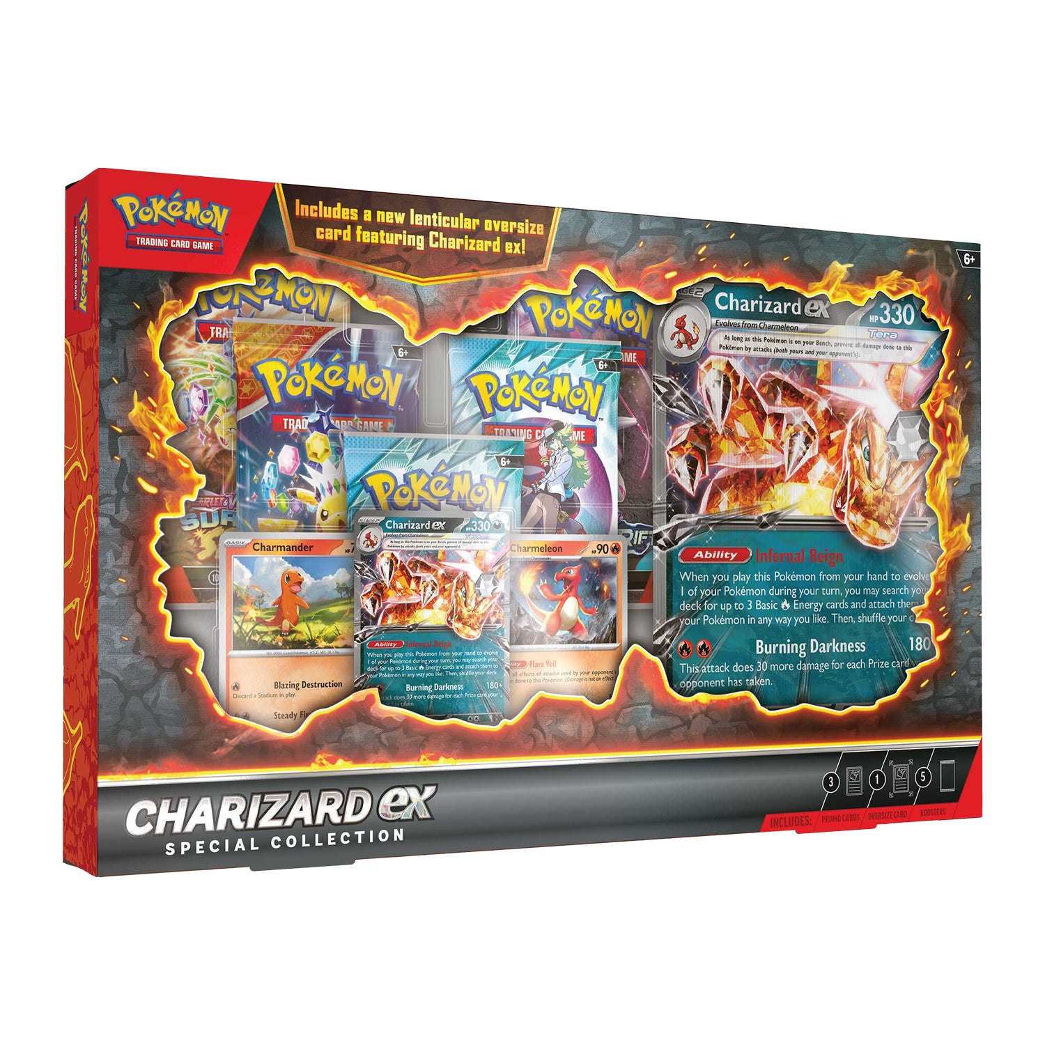Pokémon Charizard ex Special Collection packaging with cards and Charizard ex figure