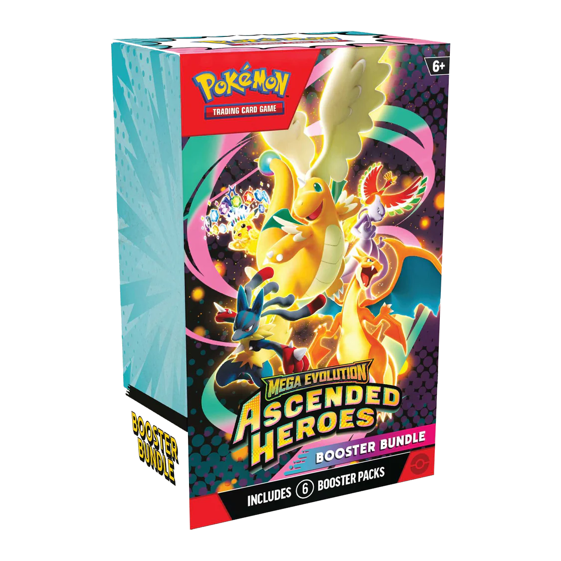 Pokémon Mega Evolution Ascended Heroes booster bundle packaging on a white background