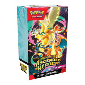 Pokémon Mega Evolution Ascended Heroes booster bundle packaging on a white background