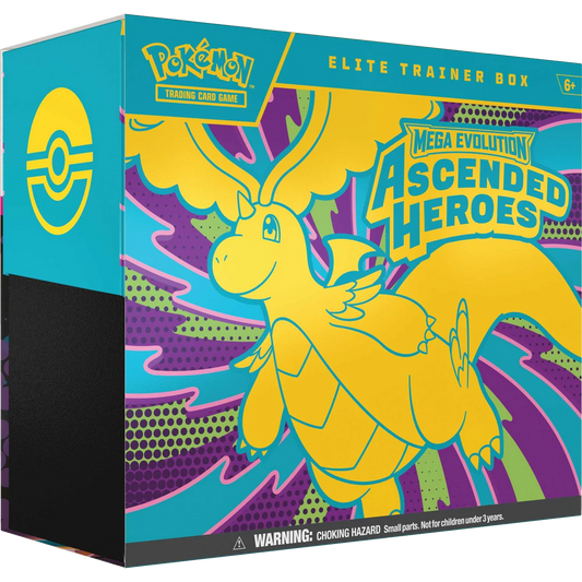 Pokémon Mega Evolution Ascended Heroes Elite Trainer Box with Pokémon logo.